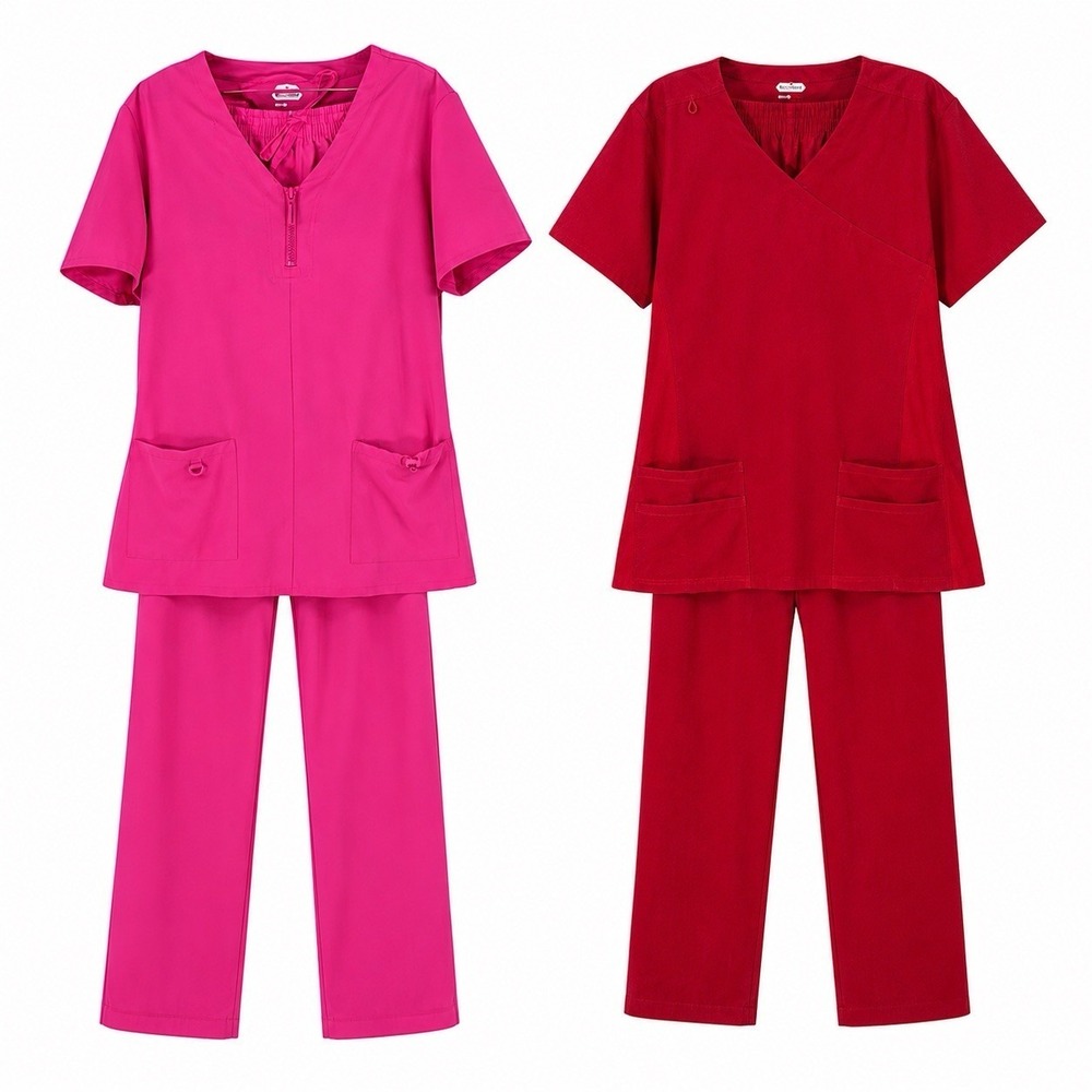 2 Women's Scrub Sets Red Pink XL XXL Medical Uniform Bundle Stretch Nursing